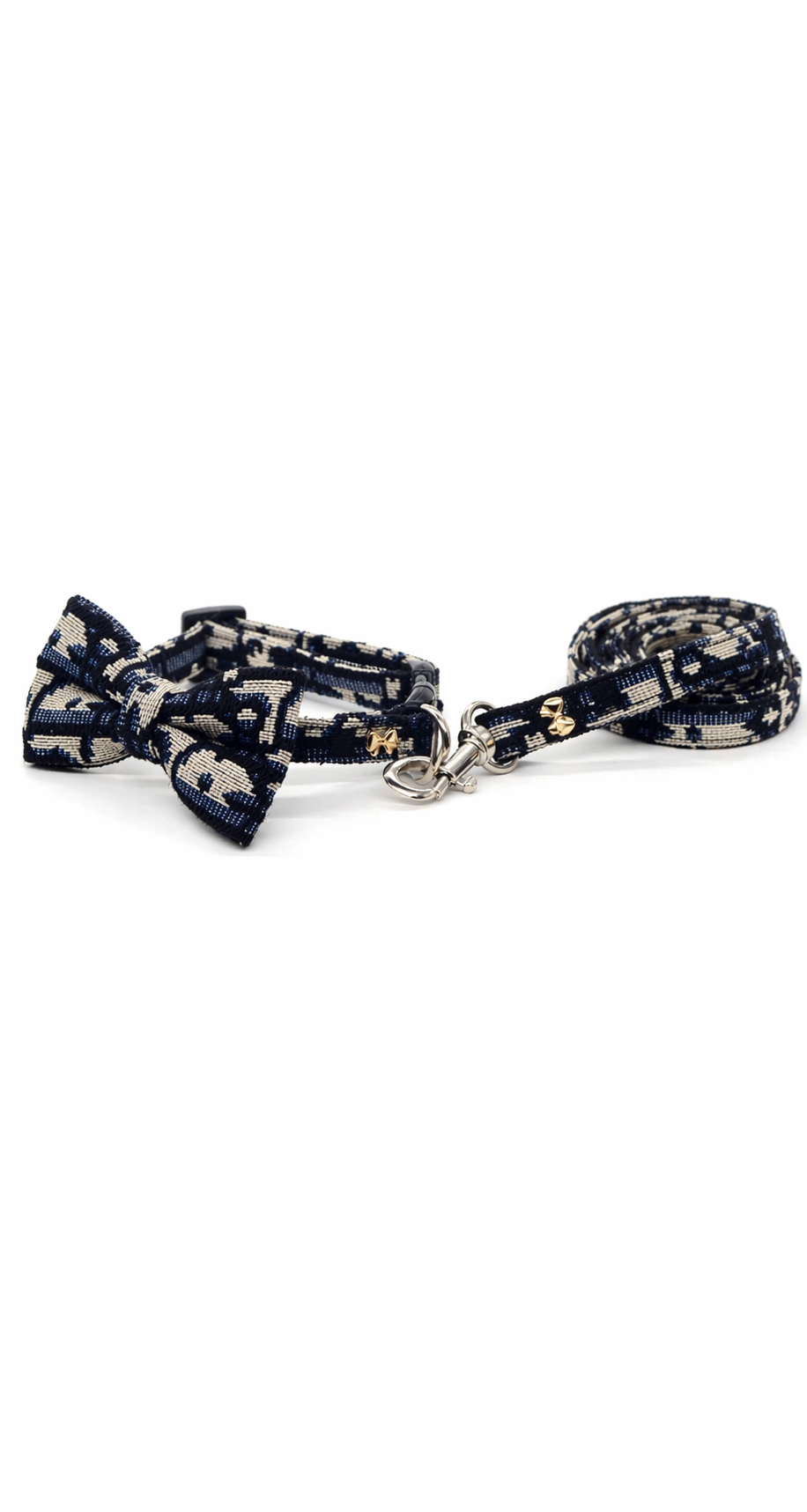 Haus of Pet Monogram Print Bow Collar & Leash Set – Luxe Designer-Inspired Dog Set