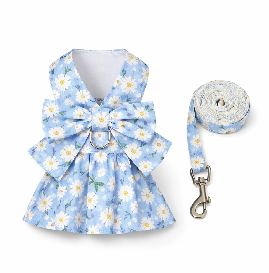 summer dog dress harness, dog harness dress with leash, floral dog harness, cute dog dress India, pet dress harness set, breathable dog harness summer, stylish dog outfit, small dog dress harness, dog leash and harness set, designer pet wear India, bow dog dress harness, dog walking outfit cute, pet clothing India, floral pet harness dress