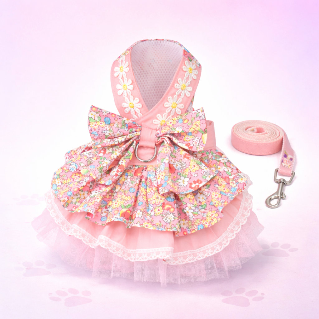 Floral Tulle Princess Dress Harness & Leash Set