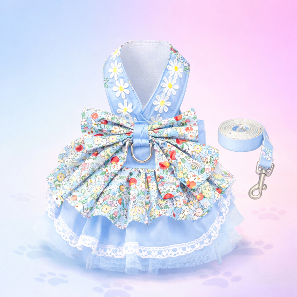 Floral Tulle Princess Dress Harness & Leash Set
