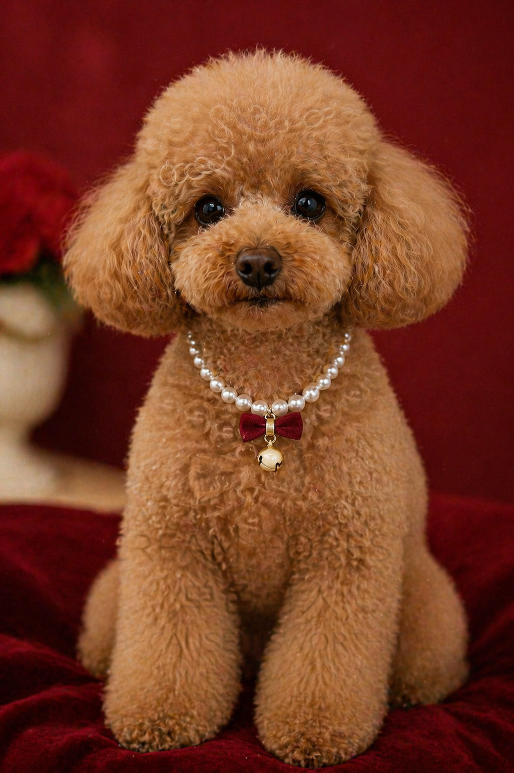Haus of Pet Pearl Bow Collar with Gold Bell – Adjustable Luxury Pet Necklace