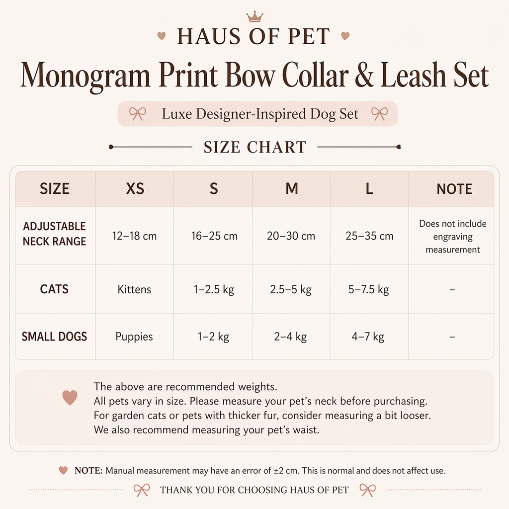 Haus of Pet Monogram Print Bow Collar & Leash Set – Luxe Designer-Inspired Dog Set