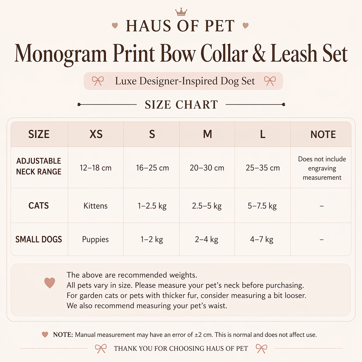 Haus of Pet Monogram Print Bow Collar & Leash Set – Luxe Designer-Inspired Dog Set