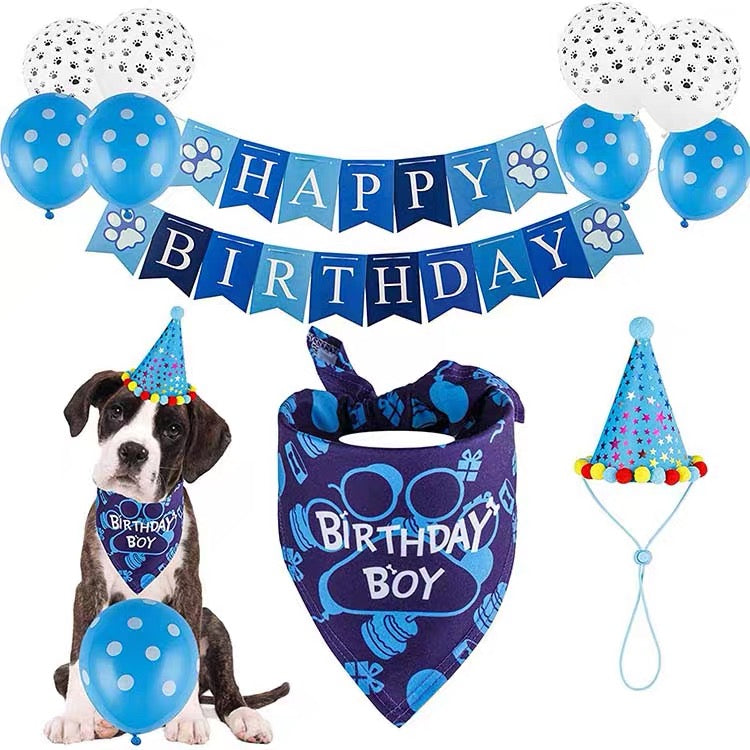 Haus of Pet Birthday Decoration Kit – Complete Party Set for Dogs (Banner, Balloons, Bandana & Hat)
