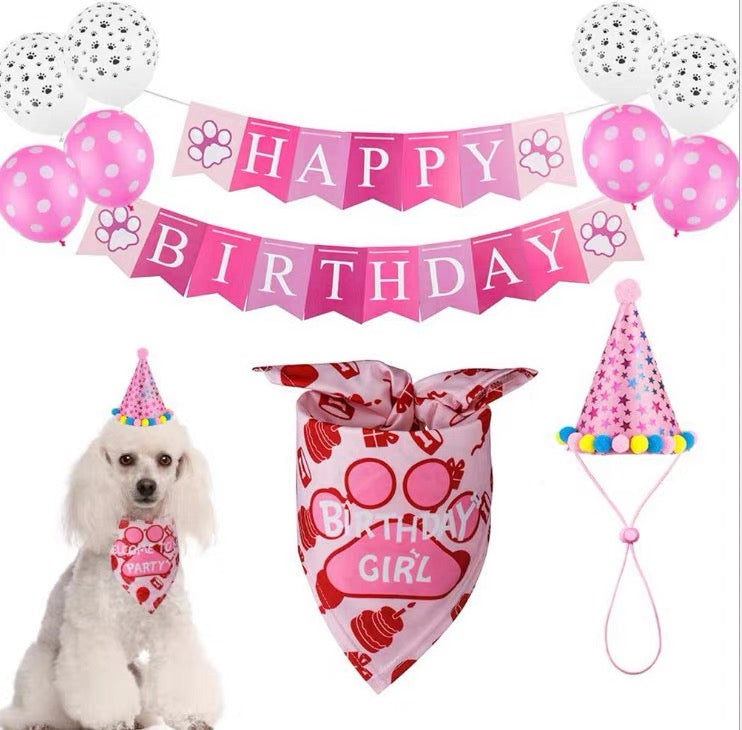 Haus of Pet Birthday Decoration Kit – Complete Party Set for Dogs (Banner, Balloons, Bandana & Hat)